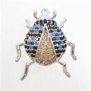 copper beetle pendant paved zircon, platinum plated, approx 18mm