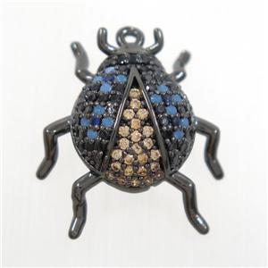 copper beetle pendant paved zircon, plack plated, approx 18mm