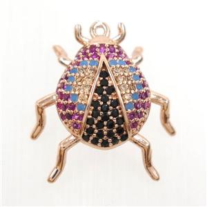 copper beetle pendant paved zircon, rose gold, approx 18mm