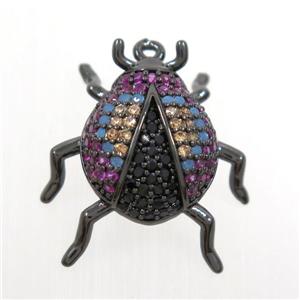copper beetle pendant paved zircon, black plated, approx 18mm
