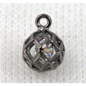 copper pendant pave zircon, black plated, approx 9mm dia