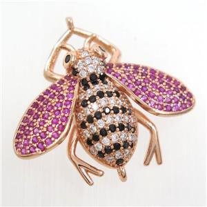 copper honeybee connector paved zircon, rose gold, approx 25-30mm