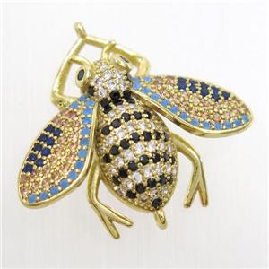 copper honeybee connector paved zircon, gold plated, approx 25-30mm