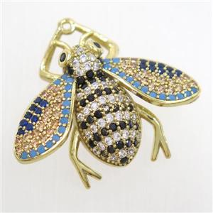 copper honeybee pendants paved zircon, gold plated, approx 25-30mm