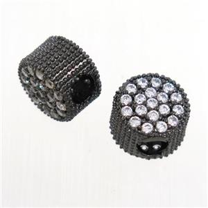 copper button beads paved zircon, black plated, approx 7x10mm, 4mm hole