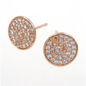 copper earring studs paved zircon, rose gold, approx 10mm dia