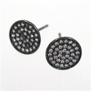 copper earring studs paved zircon, black plated, approx 10mm dia
