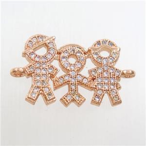 copper Family connector paved zircon, rose gold, approx 13-20mm