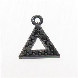 copper triangle pendant paved zircon, black plated, approx 8mm