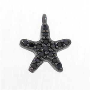 copper star pendant paved zircon, black plated, approx 9mm
