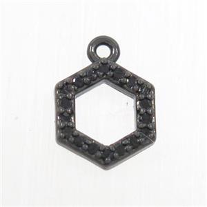 copper hexagon pendant paved zircon, black plated, approx 7.5mm