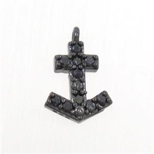 copper anchor pendant paved zircon, black plated, approx 7-9mm