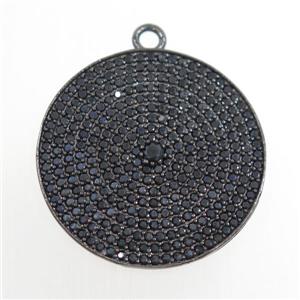 copper circle pendant paved zircon, black plated, approx 30mm dia