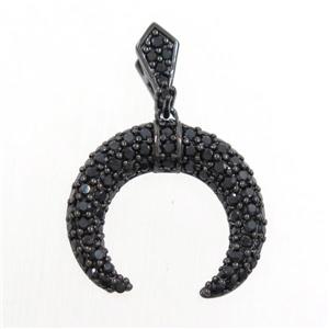 copper crescent moon pendant paved zircon, black plated, approx 20mm
