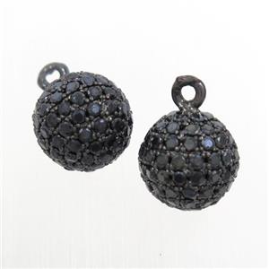 copper round ball pendant paved zircon, black plated, approx 10mm dia