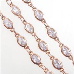 copper chain with zircon, oval, rose gold, approx 4.5x5.5mm