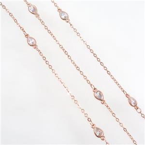copper chain with zircon, rose gold, approx 4.5x6mm
