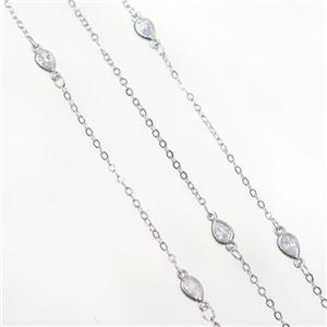 copper chain with zircon, platinum plated, approx 4.5x6mm