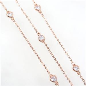 copper chain with zircon, heart, rose gold, approx 5.5mm