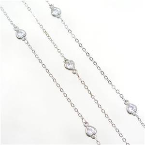 copper chain with zircon, heart, platinum plated, approx 5.5mm
