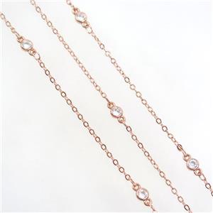 copper chain with zircon, rose gold, approx 4mm