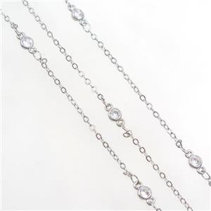 copper chain with zircon, platinum plated, approx 4mm