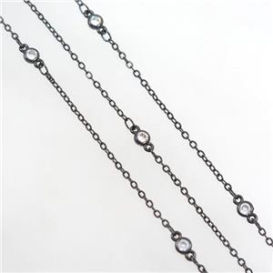 copper chain with zircon, black plated, approx 4mm