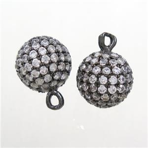 copper pendant paved zircon, round ball, black plated, approx 8mm dia