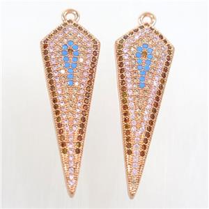 copper arrowhead pendant paved zircon, rose gold, approx 11-33mm