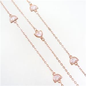 copper chain with zircon, rose gold, approx 5.5-8mm