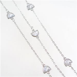 copper chain with zircon, platinum plated, approx 5.5-8mm