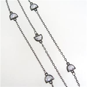 copper chain with zircon, black plated, approx 5.5-8mm