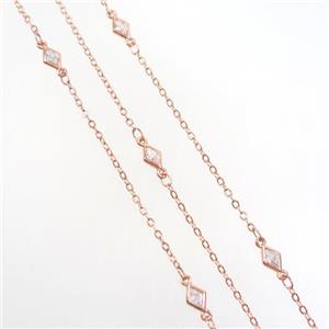 copper chain with rhombic zircon, rose gold, approx 5-6mm