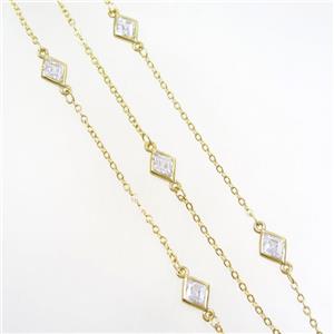 copper chain with rhombic zircon, gold plated, approx 5-6mm