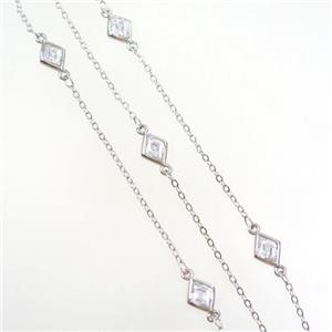 copper chain with rhombic zircon, platinum plated, approx 7-8mm