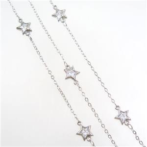 copper chain with star zircon, platinum plated, approx 8mm dia