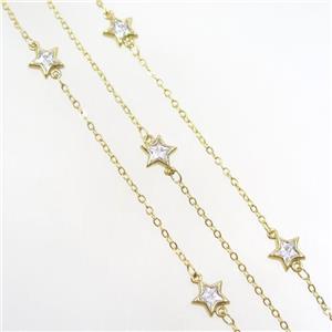 copper chain with star zircon, gold plated, approx 8mm dia