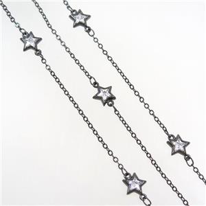 copper chain with star zircon, black plated, approx 8mm dia