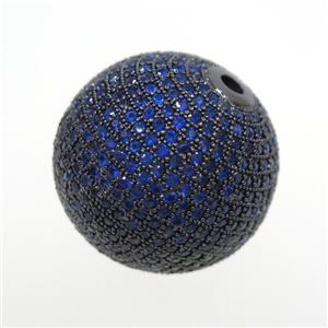 round copper beads paved blue zircon, black plated, approx 25mm dia