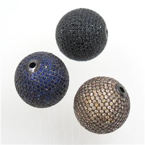 round copper beads paved zircon, mixed, black plated, approx 25mm dia