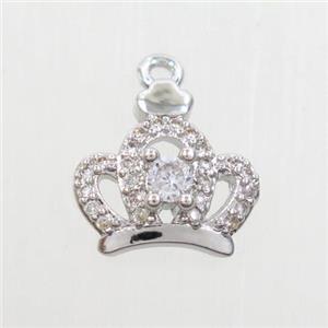 copper crown pendant paved zircon, platinum plated, approx 11-12mm