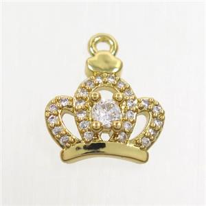 copper crown pendant paved zircon, gold plated, approx 11-12mm