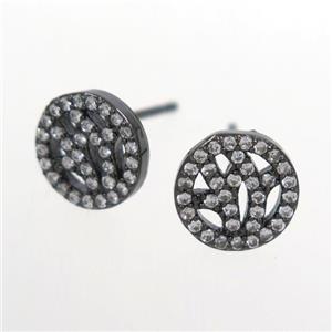 copper earring stud paved zircon, black plated, approx 9mm dia