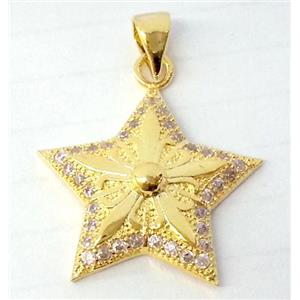 Copper Star Pendant Pave Zircon Gold Plated, approx 18mm dia