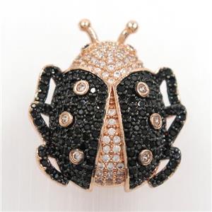 copper beetle pendant paved black zircon, rose gold, approx 22-25mm