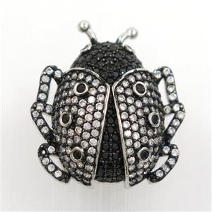 copper beetle pendant paved zircon, platinum plated, approx 22-25mm