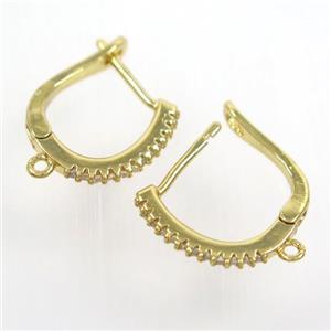 copper Leaveback earring paved zircon with loop, gold plated, approx 15-17mm