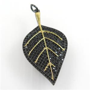 copper leaf pendant paved black zircon, gold plated, black backing, approx 22-40mm