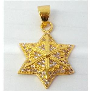 Copper Star Pendant Pave Zircon Gold Plated, approx 20mm dia