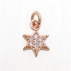 copper star pendants paved zircon, rose gold, approx 7.5mm dia